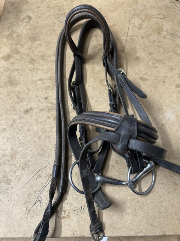 Brown cob bridle with reins and bit