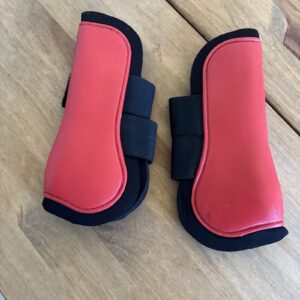 Full red and black open fronted tendon boots
